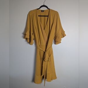 22 City Chic Golden Yellow Faux Wrap Mini Dress